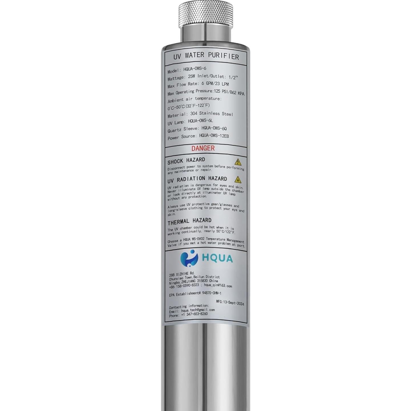 Filtro Purificador de Agua HQUA OWS-6 UV 25W 6GPM Acero Inox