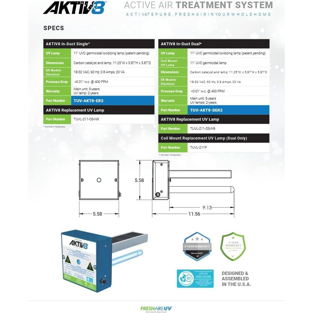 Sistema de Tratamiento de Aire Fresh-Aire UV AKTIV8 2 Años