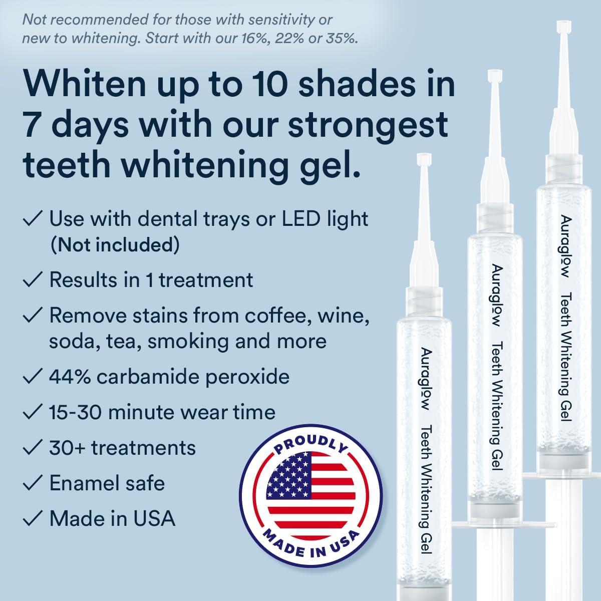 Gel Blanqueador Dental Auraglow 44% - 3 Jeringas 5ml