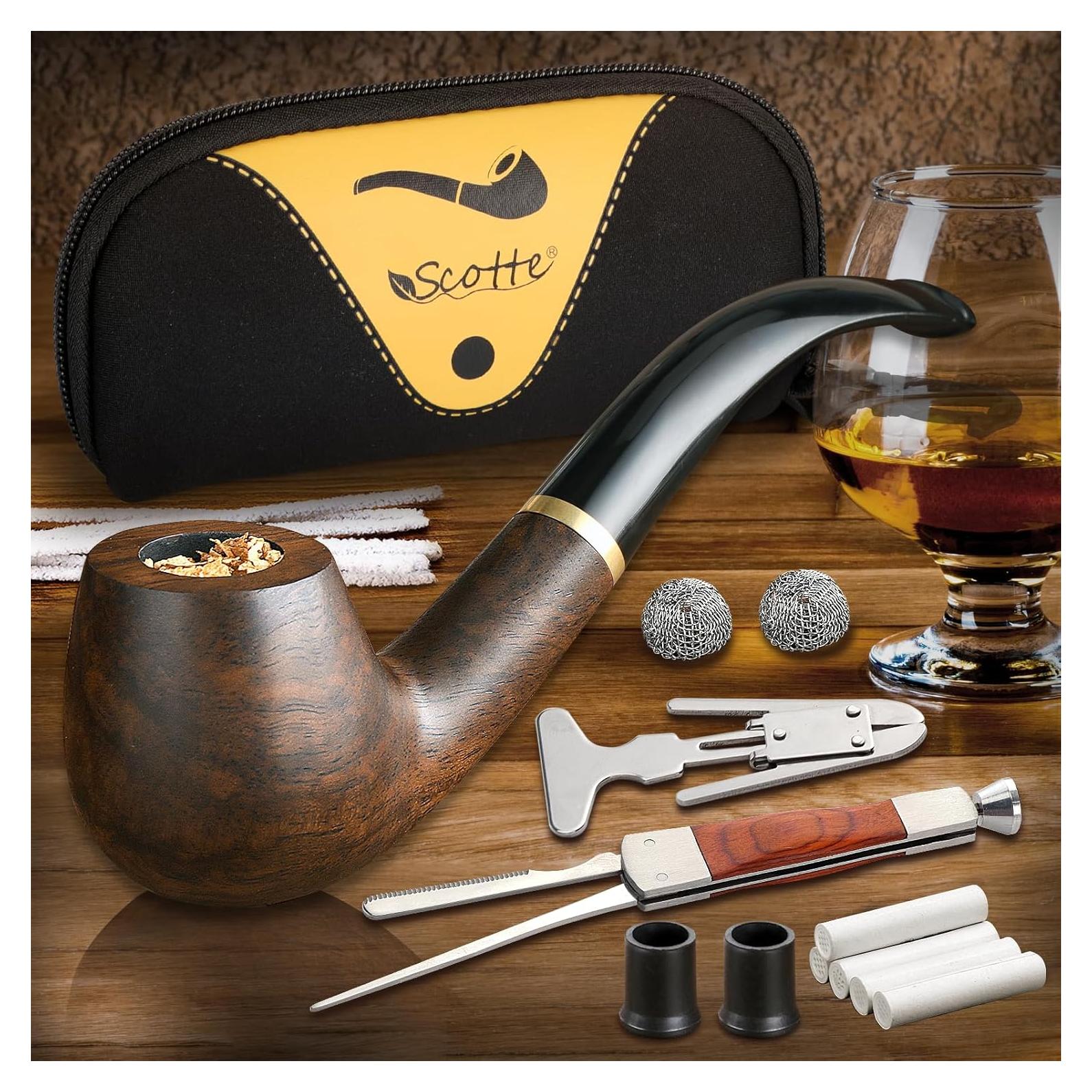 Pipa de Tabaco Scotte Ébano Hecha a Mano con Accesorios