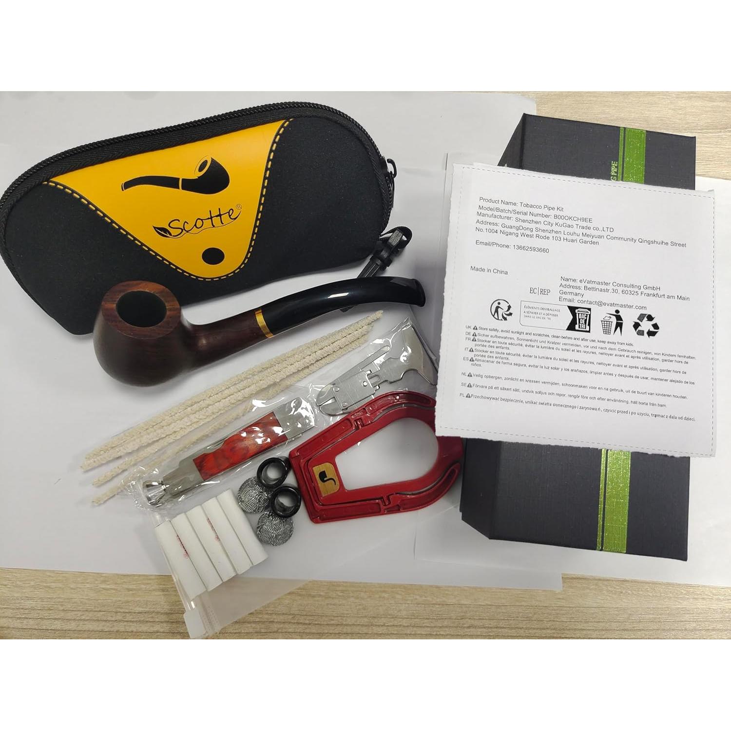 Pipa de Tabaco Scotte Ébano Hecha a Mano con Accesorios