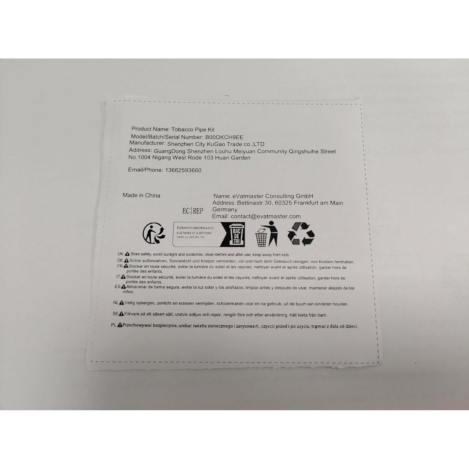 Pipa de Tabaco Scotte Ébano Hecha a Mano con Accesorios