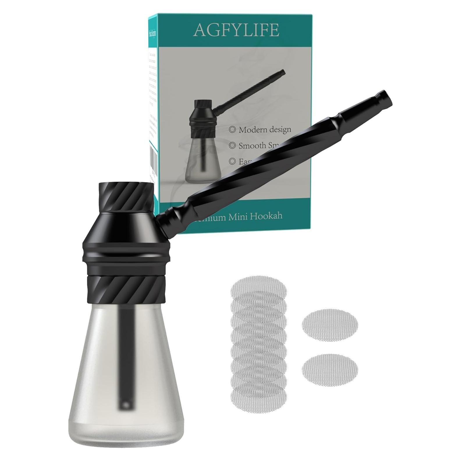 Hookah Portátil AGFYLIFE Mini de Vidrio y Aluminio Negro