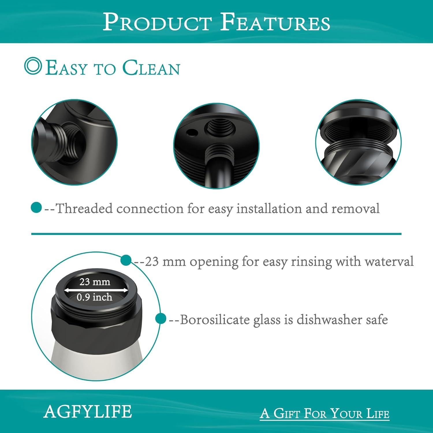 Hookah Portátil AGFYLIFE Mini de Vidrio y Aluminio Negro