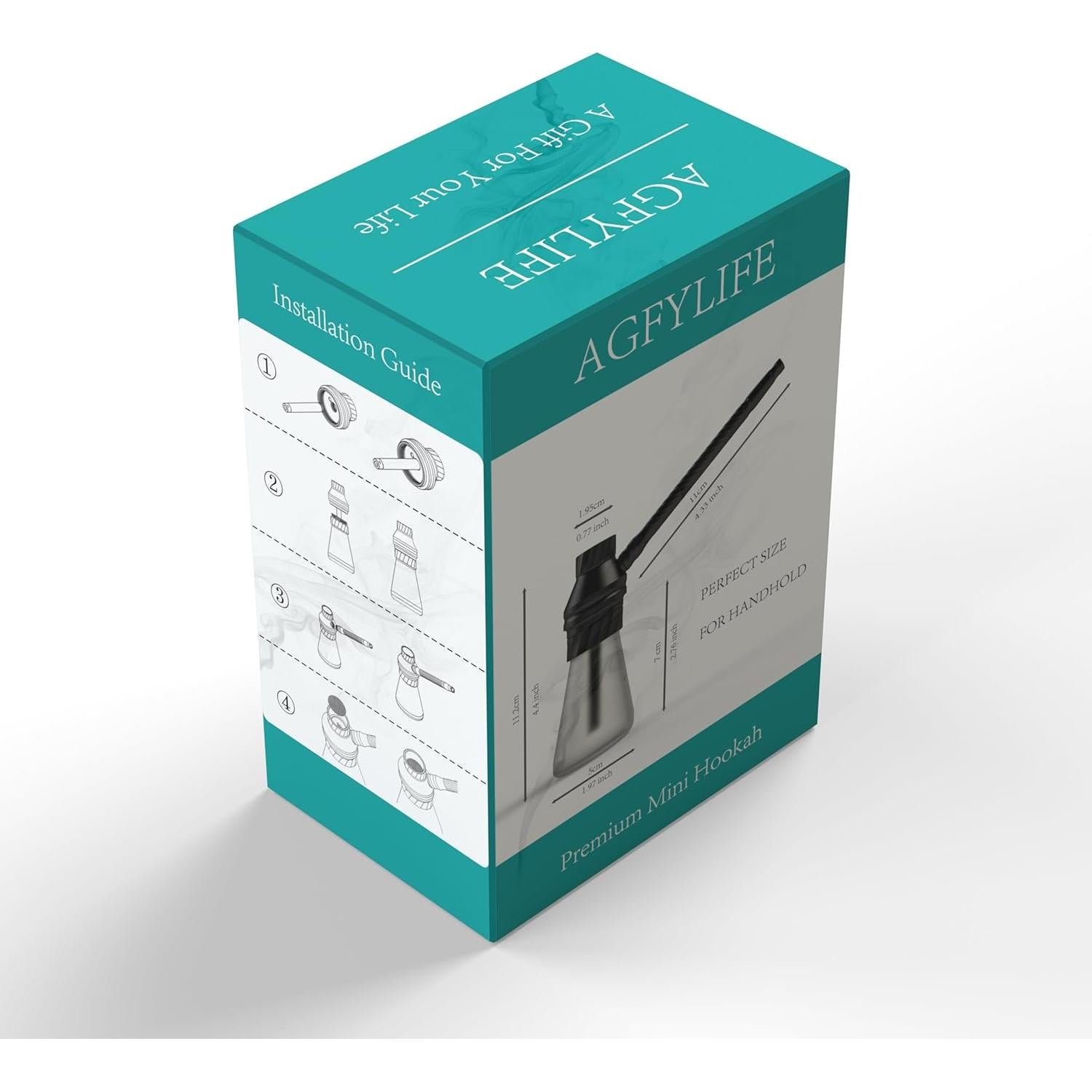 Hookah Portátil AGFYLIFE Mini de Vidrio y Aluminio Negro