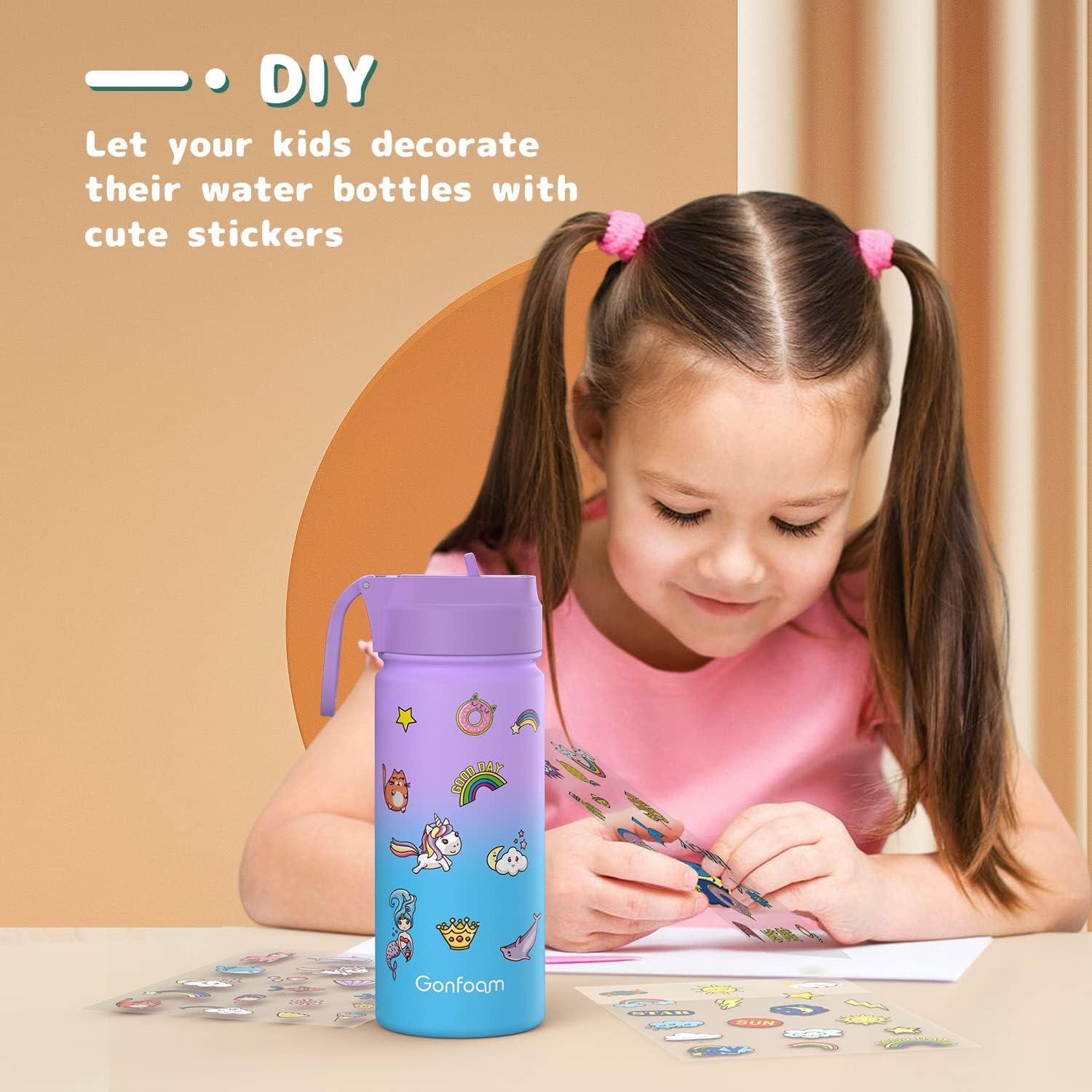 Botella de Agua para Niños Gonfoam 473ml con Popote y Stickers