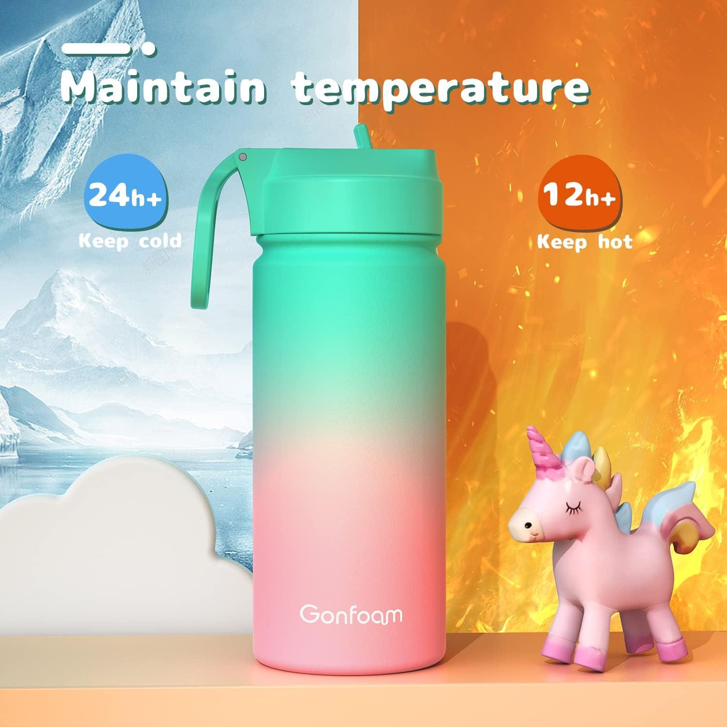 Botella de Agua para Niños Gonfoam 473ml con Popote y Stickers