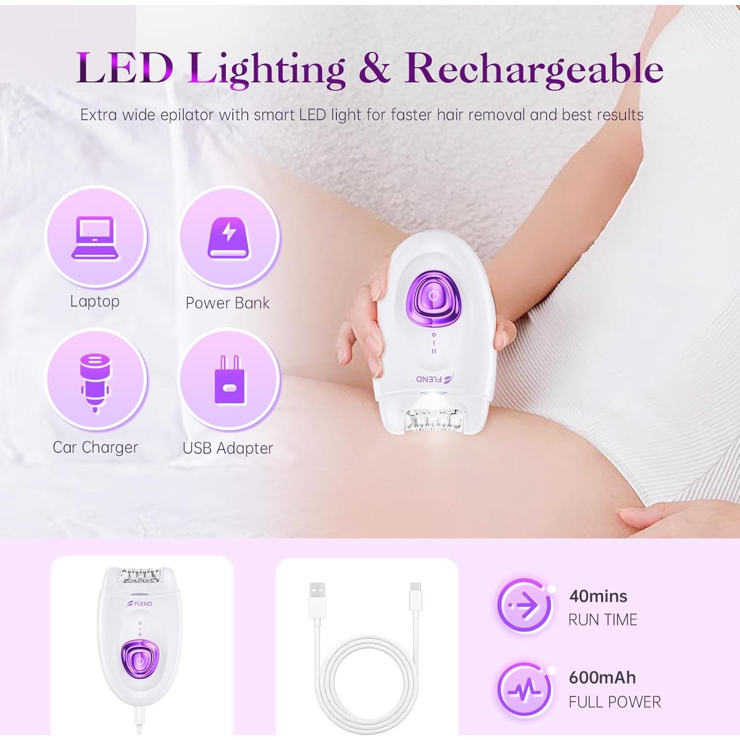 Epilador Flend 2 en 1 con Luz LED y Carga USB para Mujeres