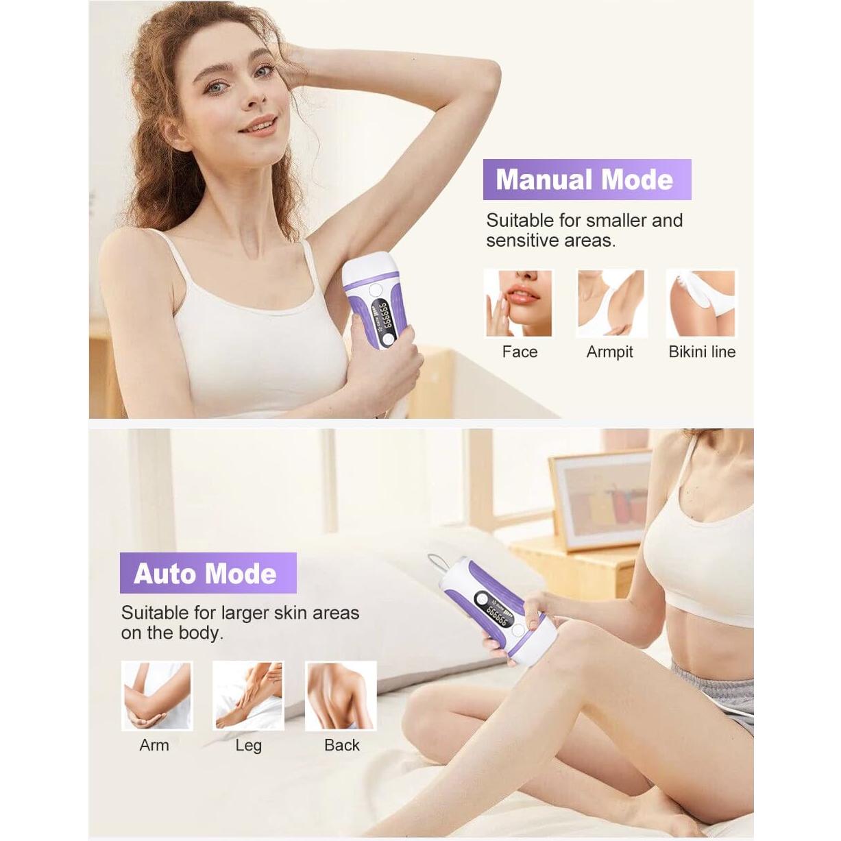 IPL Laser Hair Removal Device Permanent for Women & Men, 999,999 Flashes Safe Effective Lasting Hair Remover, Alternative to Salon, for Face Arms Armpit Legs Bikini Area Whole Body Home Treatment