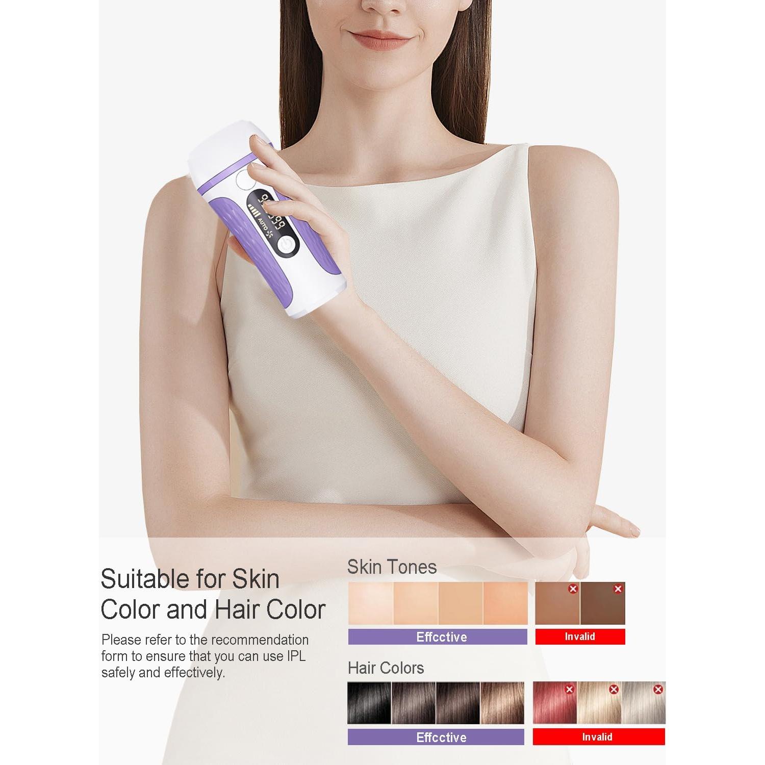 IPL Laser Hair Removal Device Permanent for Women & Men, 999,999 Flashes Safe Effective Lasting Hair Remover, Alternative to Salon, for Face Arms Armpit Legs Bikini Area Whole Body Home Treatment