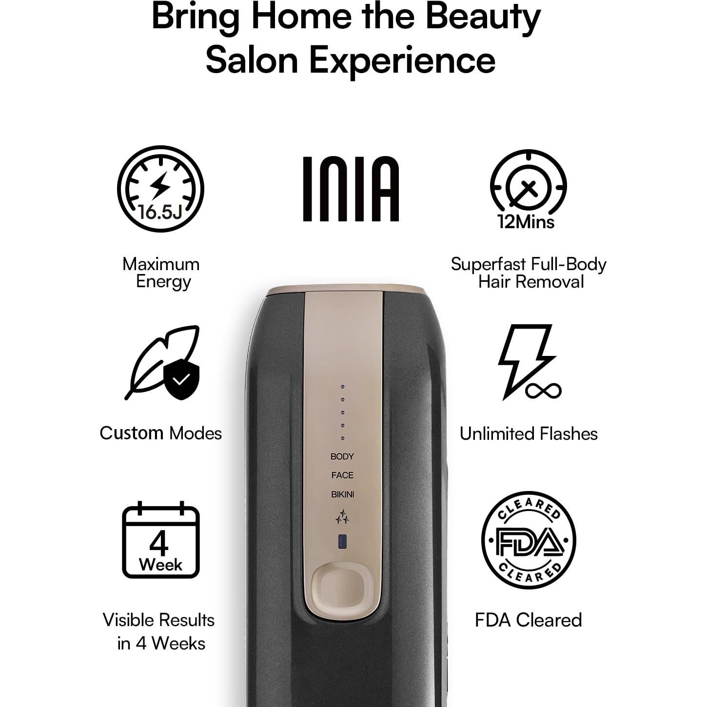 Depilador Láser INIA Fond para Cuerpo y Cara, 5 Niveles