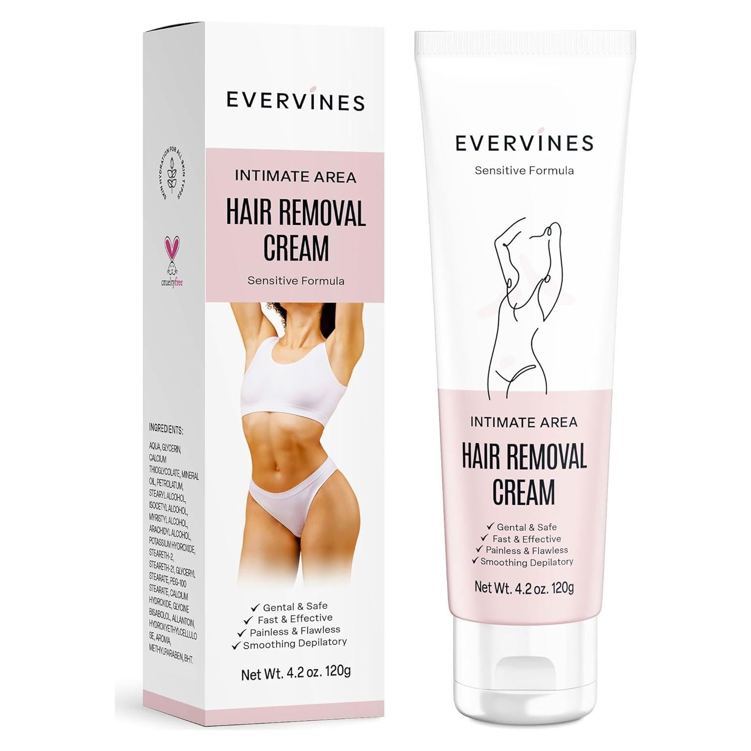 Crema Depilatoria Evervines 118 ml Piel Sensible Sin Dolor