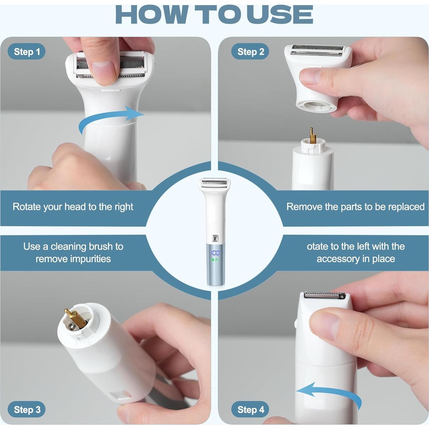 Epilador ATG 6 en 1 Recargable para Vello Facial y Corporal