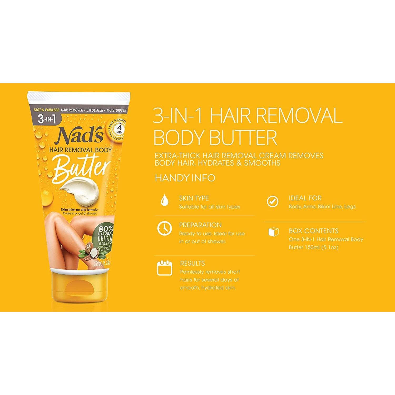 Mantequilla Depilatoria Nad's 3 en 1 para Cuerpo y Piernas