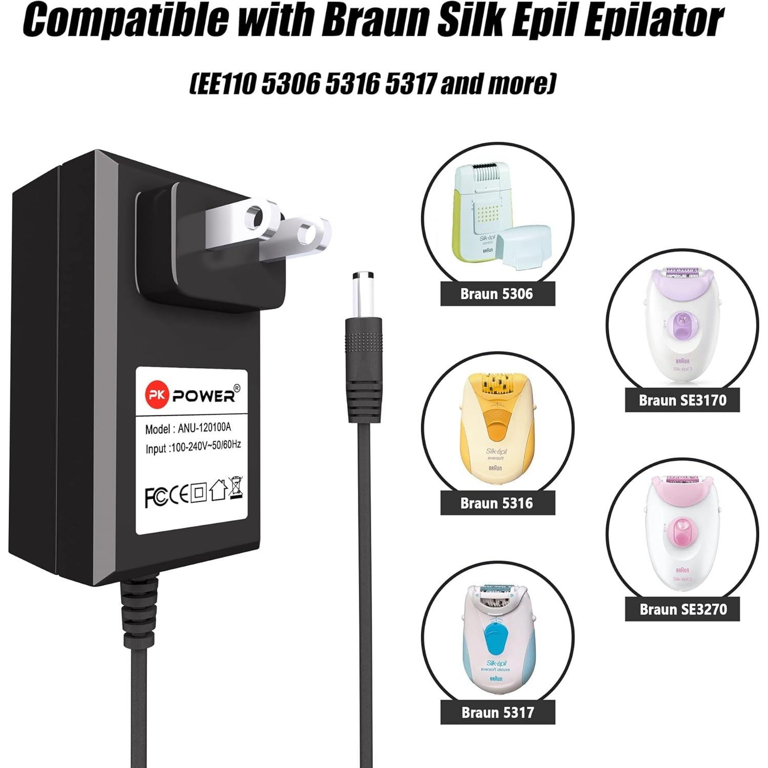 Adaptador CA PKPOWER para depiladora Braun Silk Epil