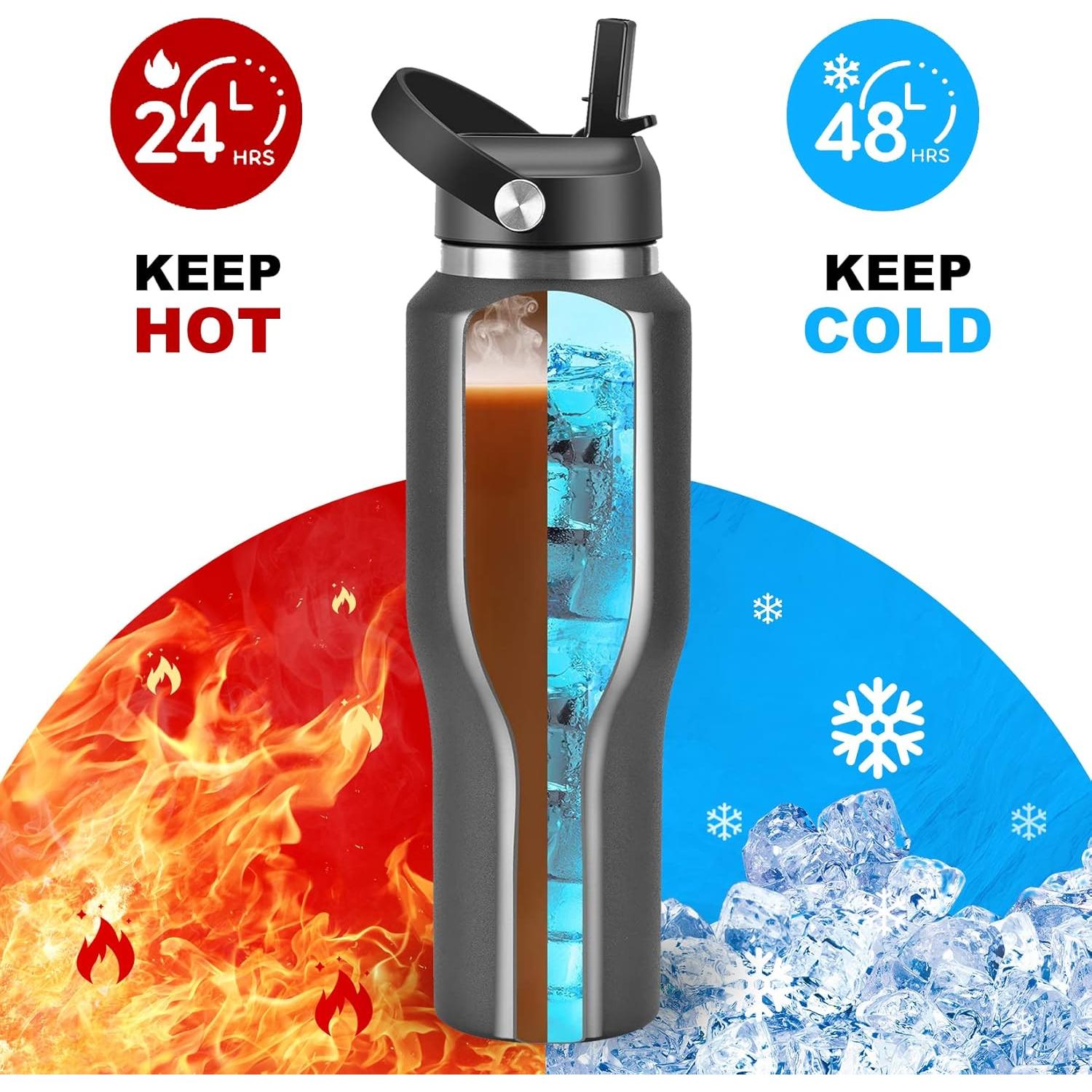 Botella de Agua HYDROWION 0.91L Aislada Doble Pared 3 Tapas