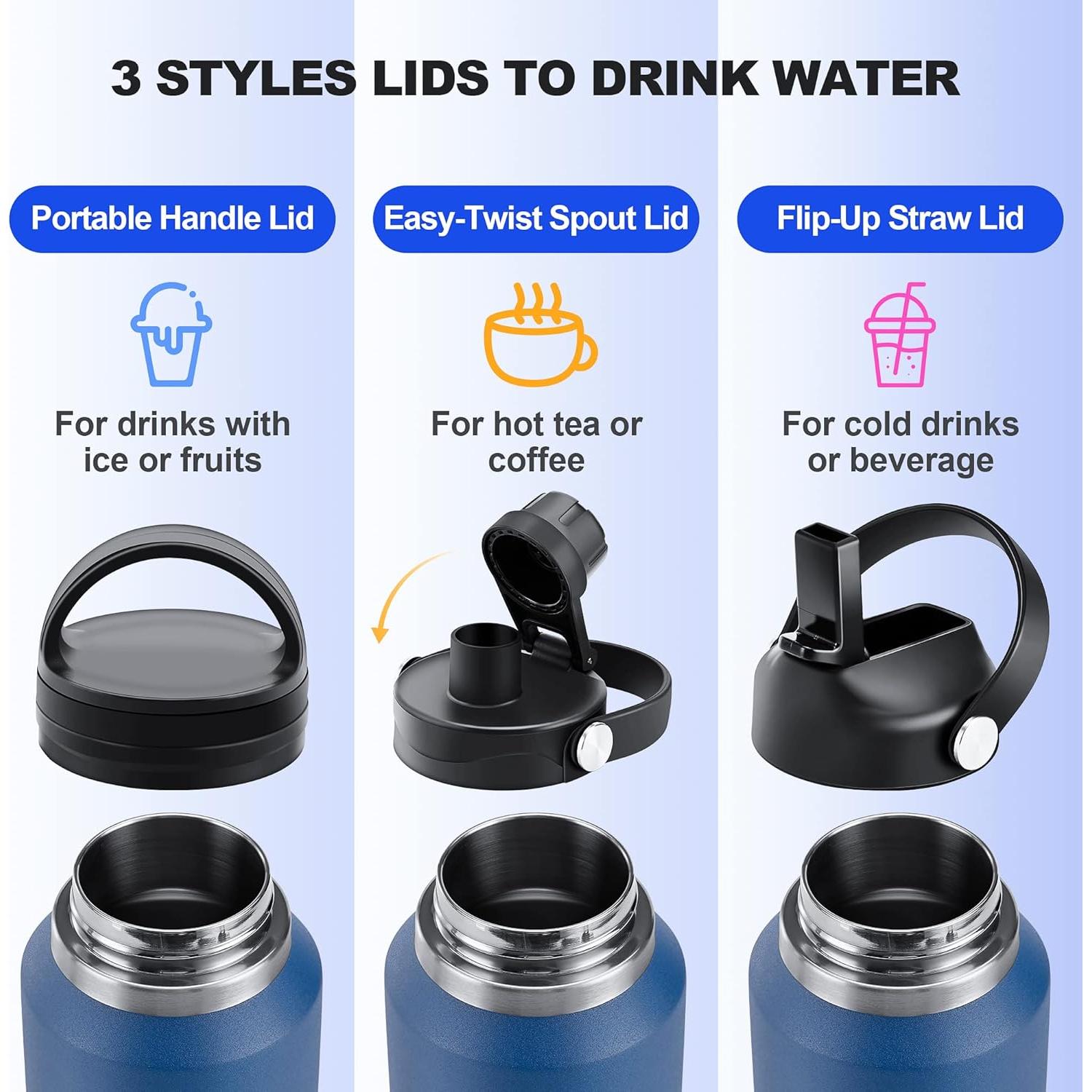 Botella de Agua HYDROWION 0.91L Aislada Doble Pared 3 Tapas