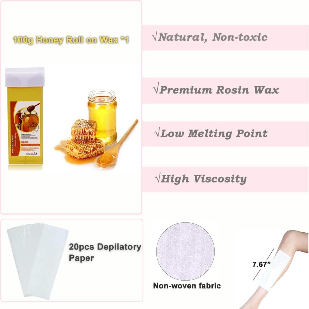 Kit de Cera Depilatoria Nynelly Calentador Roll On 1 Cera 20 Tiras