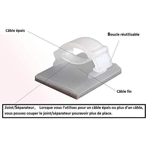 Elfcam® Clips Ajustables para Cables 50PCS Blanco 6mm