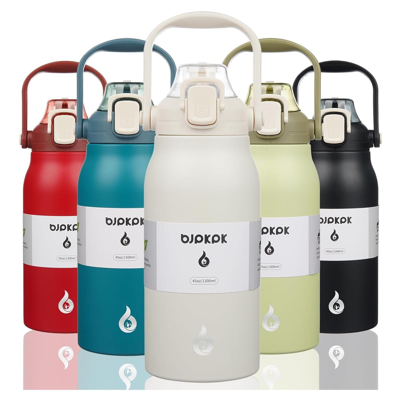 Botella de Agua Aislada BJPKPK 1.3 L con Pajilla Blanco