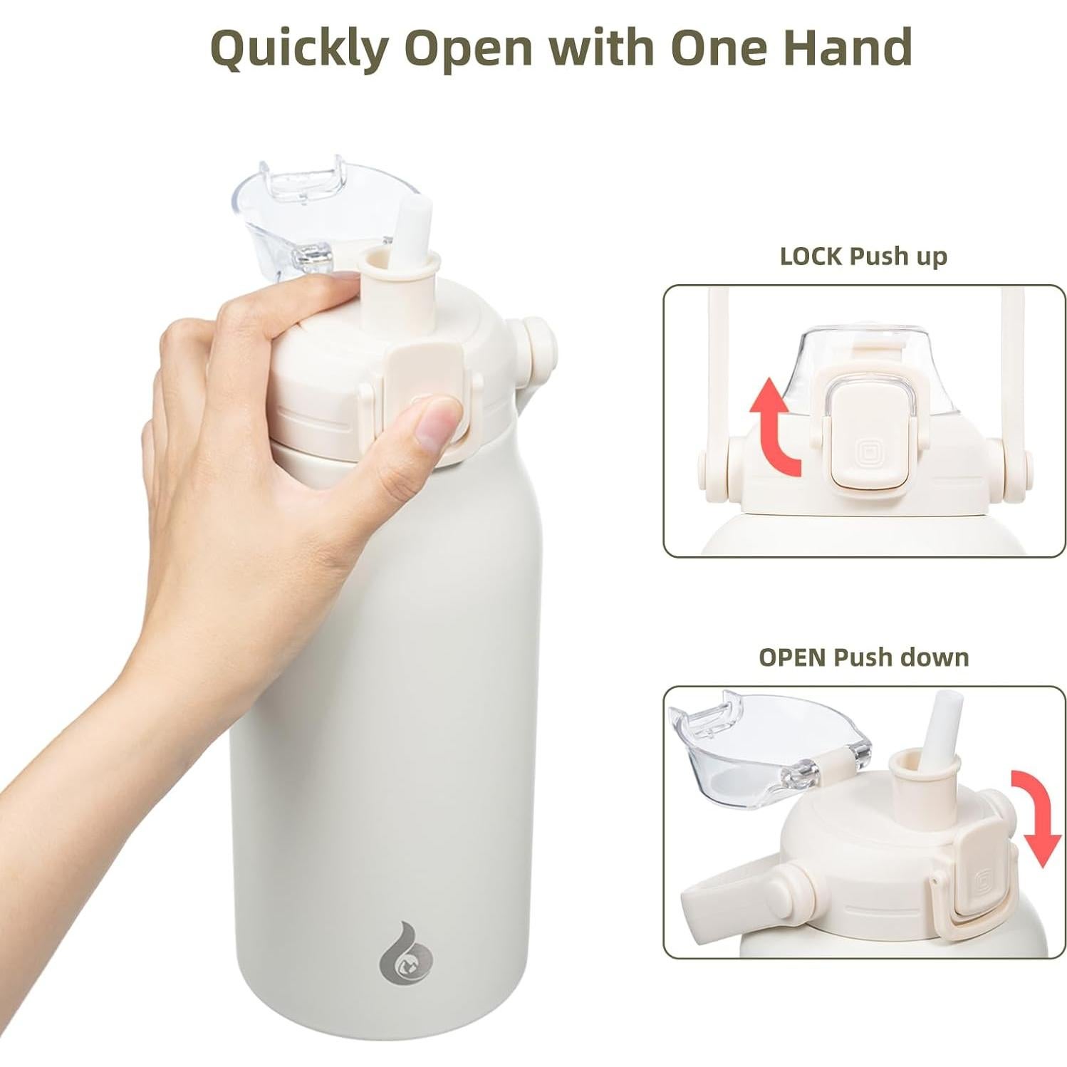 Botella de Agua Aislada BJPKPK 1.3 L con Pajilla Blanco