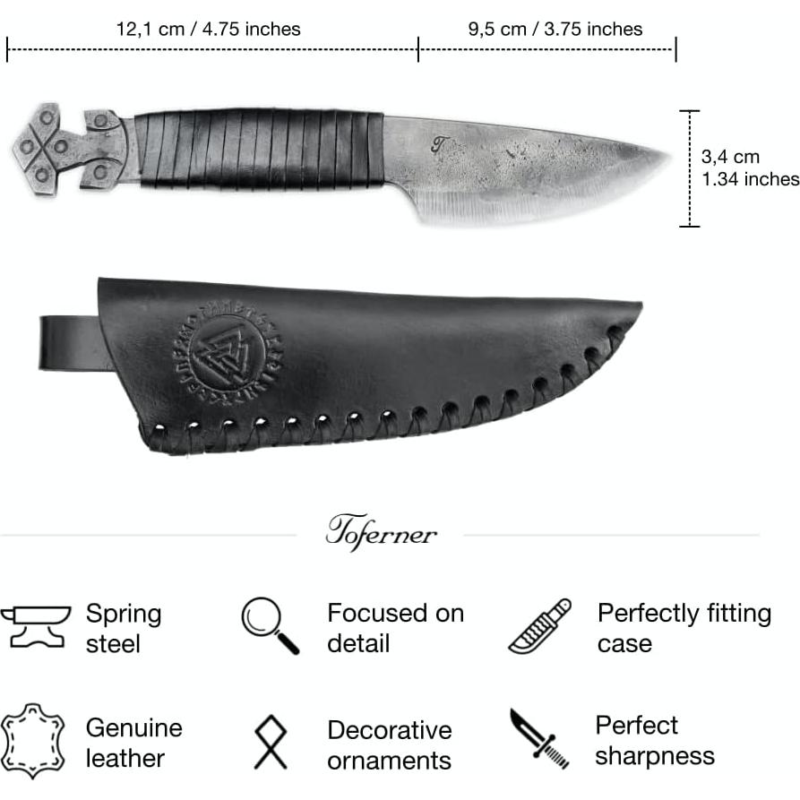 Cuchillo Vikingo Toferner Thor 21.5 cm con Funda de Cuero