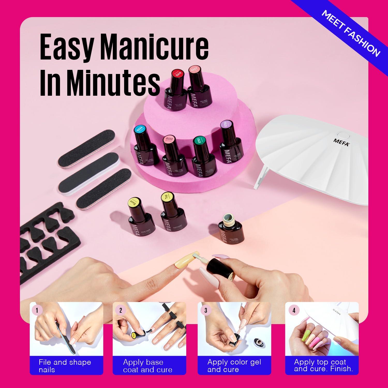 Kit de Esmalte en Gel MEFA 19 Piezas con Luz UV
