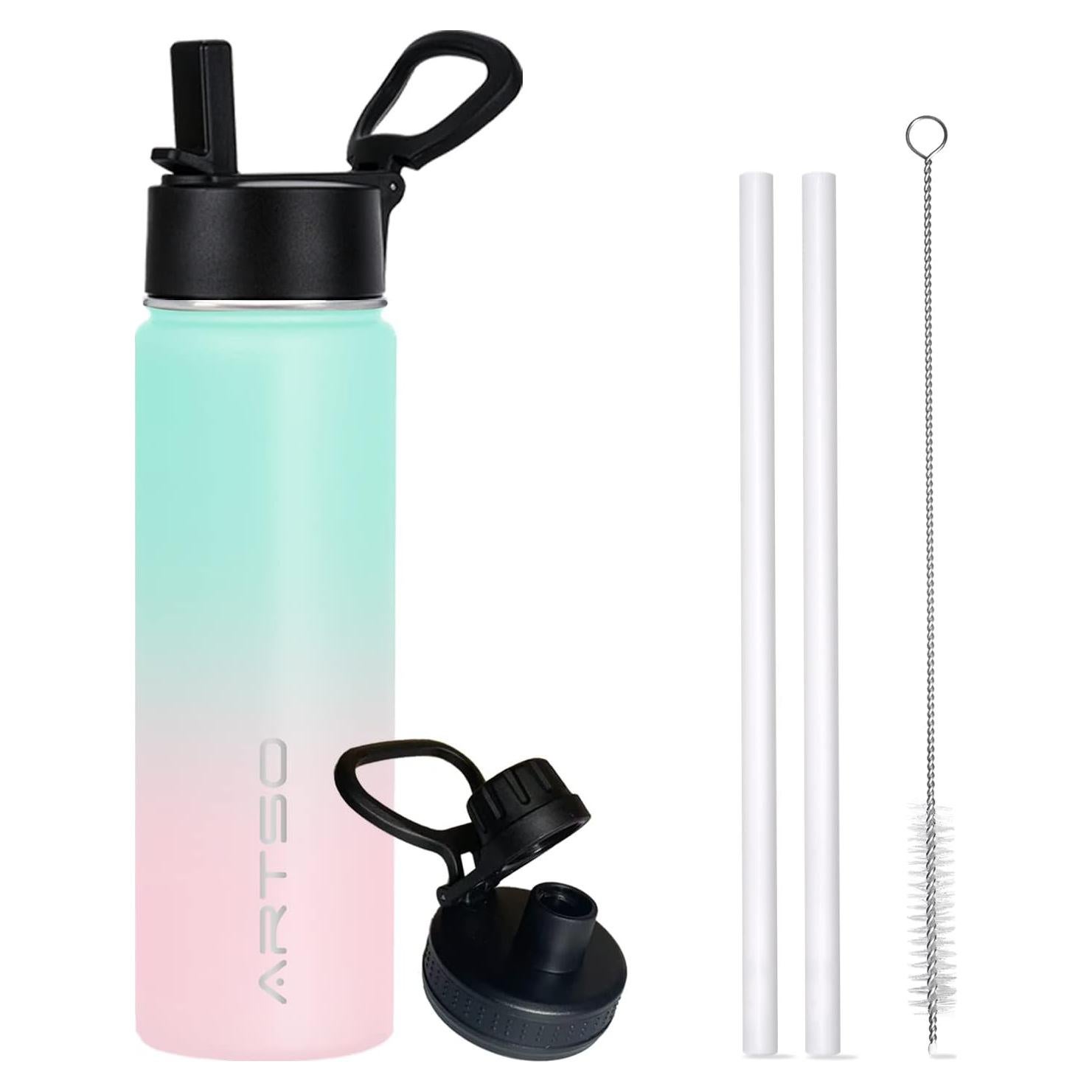 Botella de Agua Aislada ArtSo 750ml Verde/Rosa Doble Pared