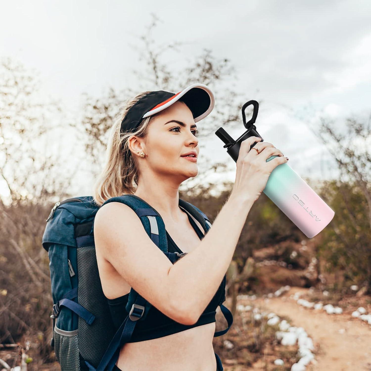 Botella de Agua Aislada ArtSo 750ml Verde/Rosa Doble Pared