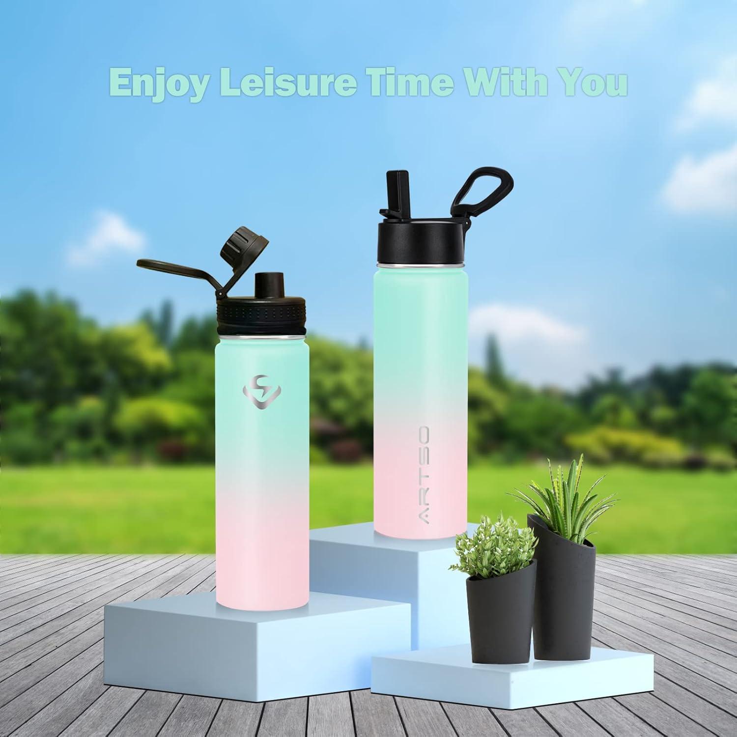 Botella de Agua Aislada ArtSo 750ml Verde/Rosa Doble Pared