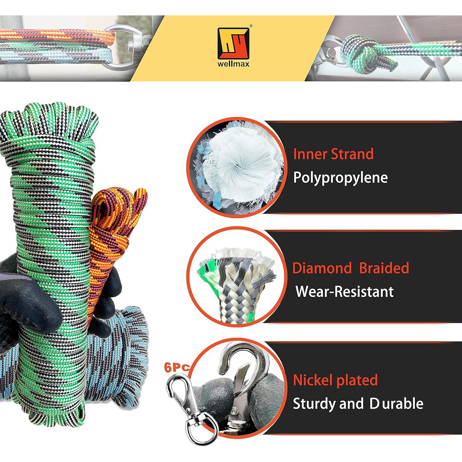 Cuerda de Nylon Trenzada Wellmax 3x1/4" 20/40/80 pies UV