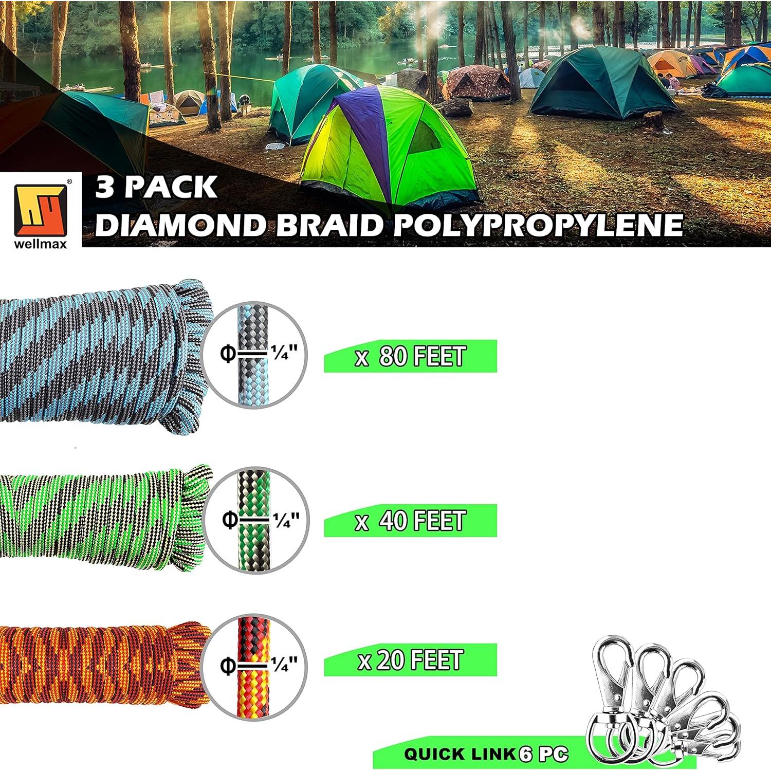 Cuerda de Nylon Trenzada Wellmax 3x1/4" 20/40/80 pies UV