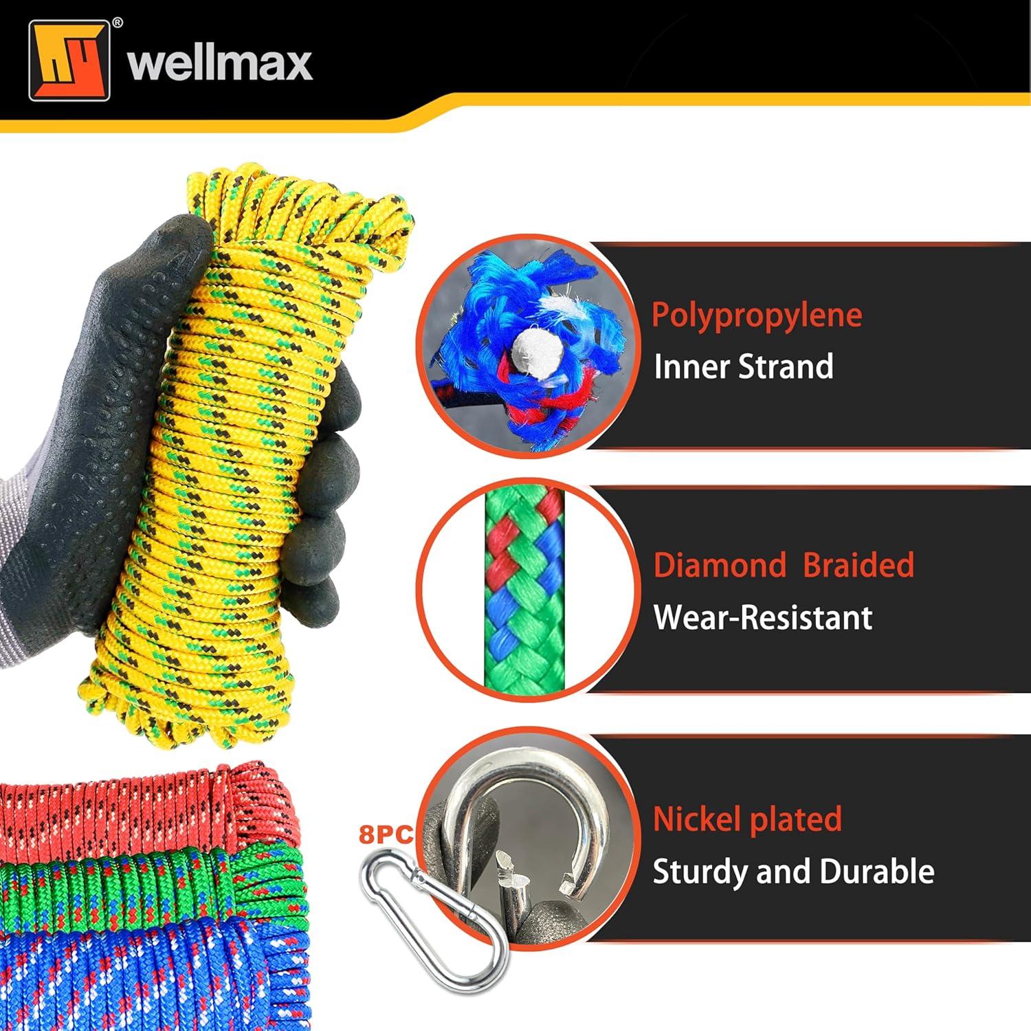 Cuerda Trenzada Wellmax 4 Pack 15,24m Multicolor Resistente