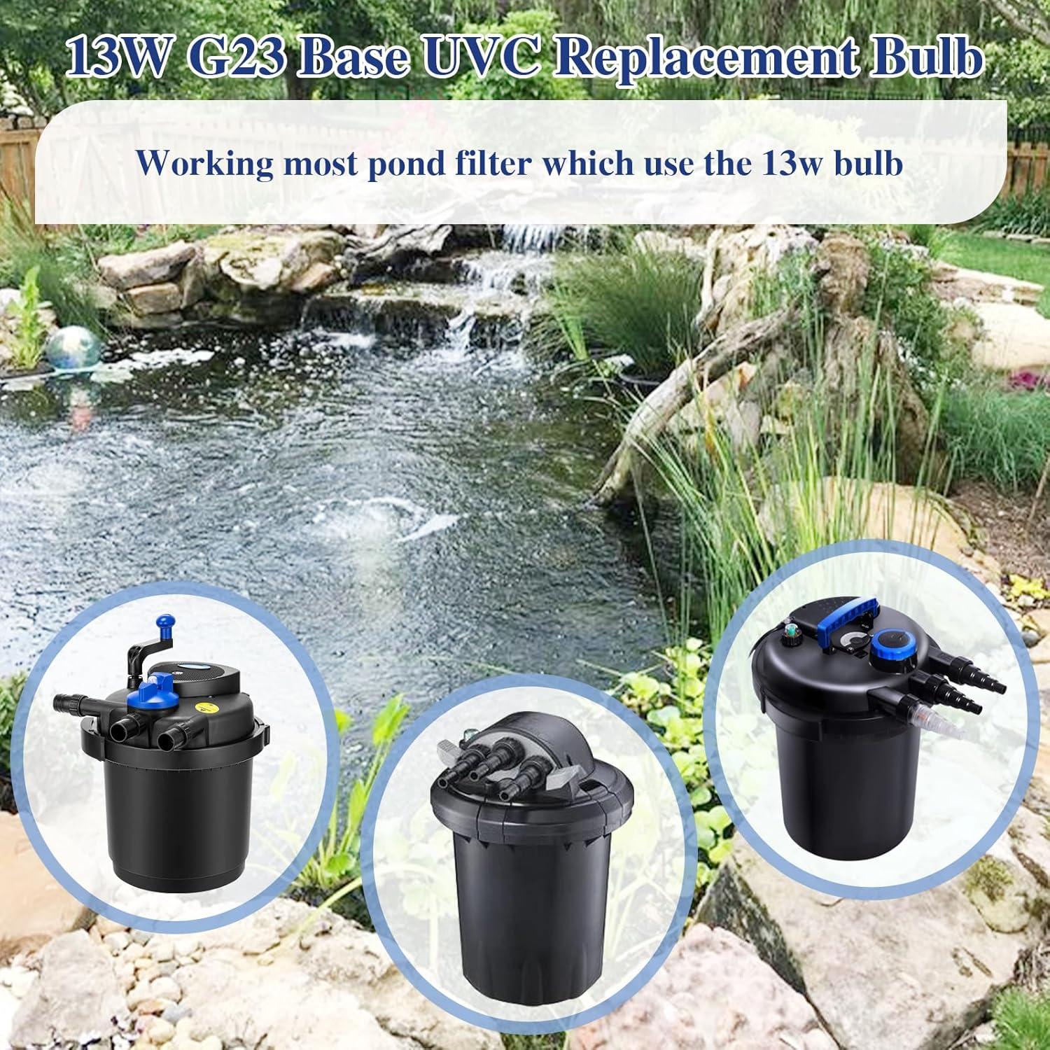 Paquete de 2 bombillas UV-C 13W G23 para estanque Coospider