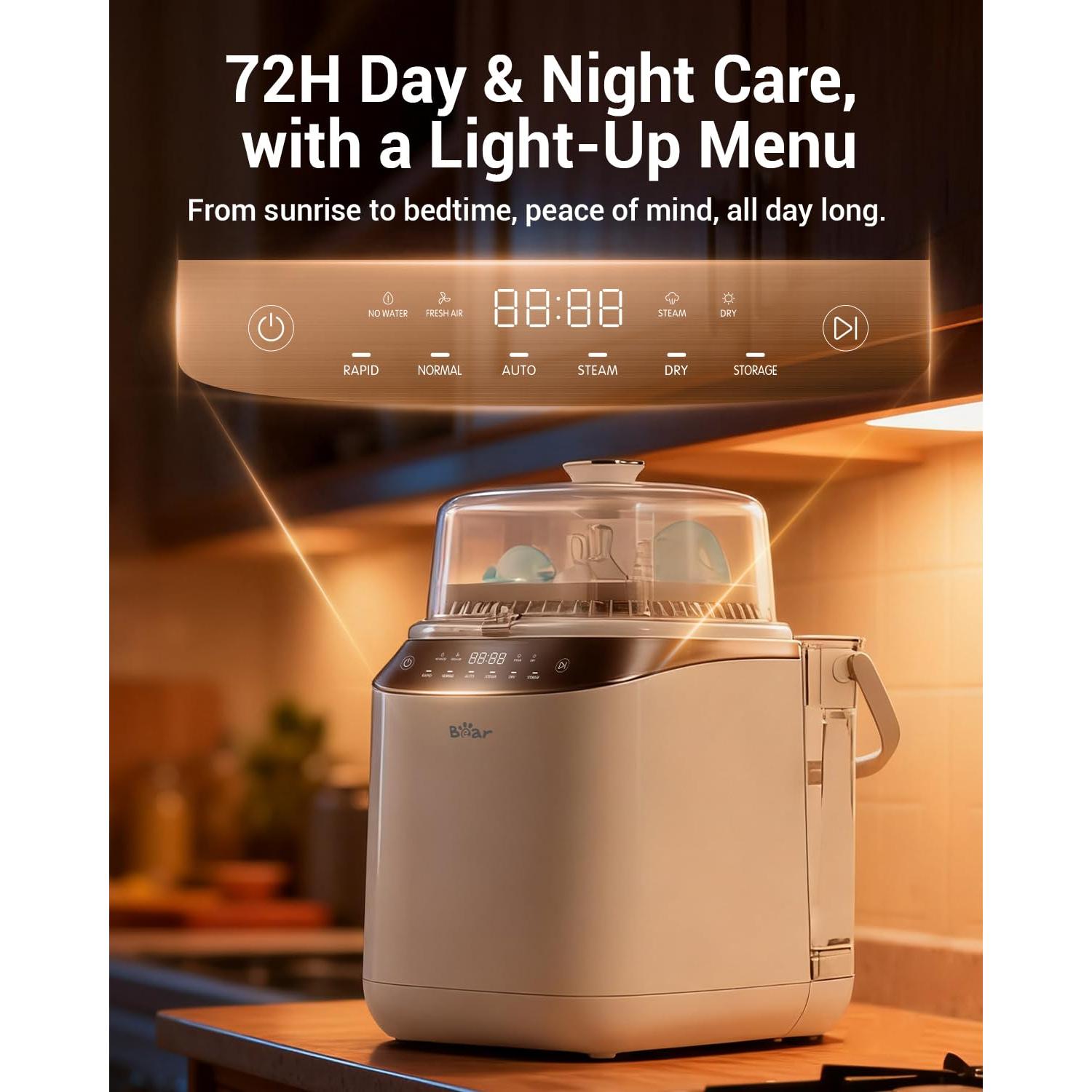 Lavadora de Biberones Bear Pro QXJ-C05F3 - 4 en 1 con 90 Tabletas