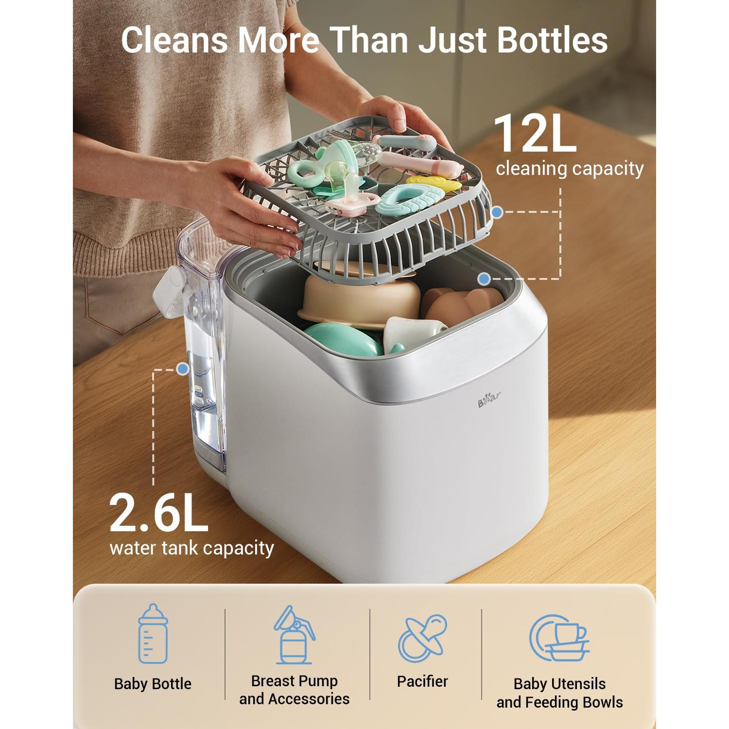 Lavadora de Biberones Bear Pro QXJ-C05F3 - 4 en 1 con 90 Tabletas