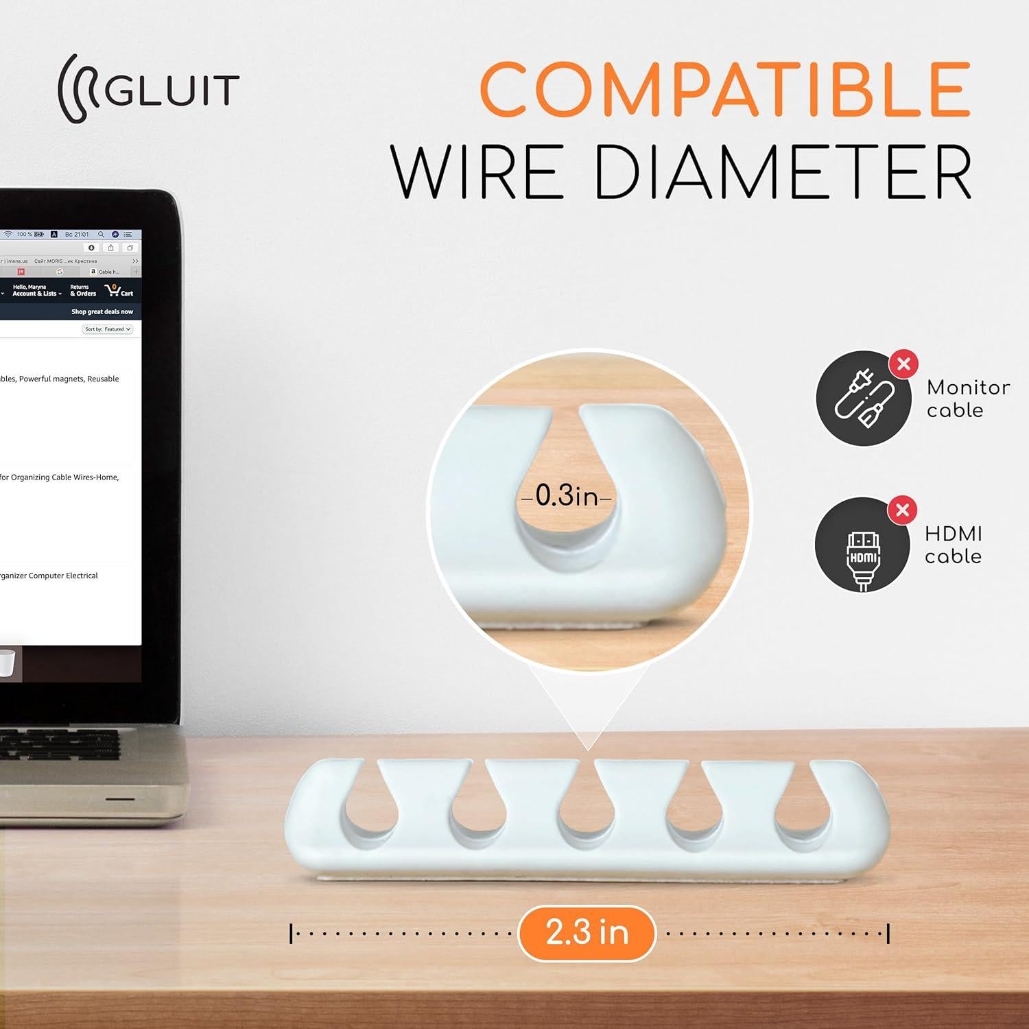 Organizador de Cables GLUIT 5 Piezas Adhesivos Blanco