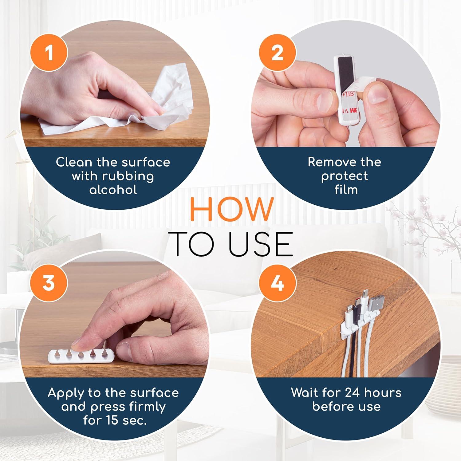 Organizador de Cables GLUIT 5 Piezas Adhesivos Blanco