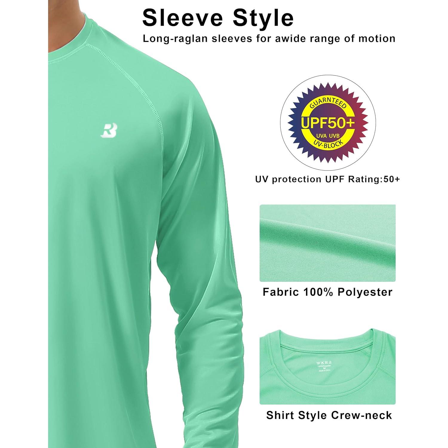 Roadbox Mens UPF 50+ UV Sun Protection Shirts Outdoor Long Sleeve SPF Rash Guard for Fishing Hiking Swimming Running