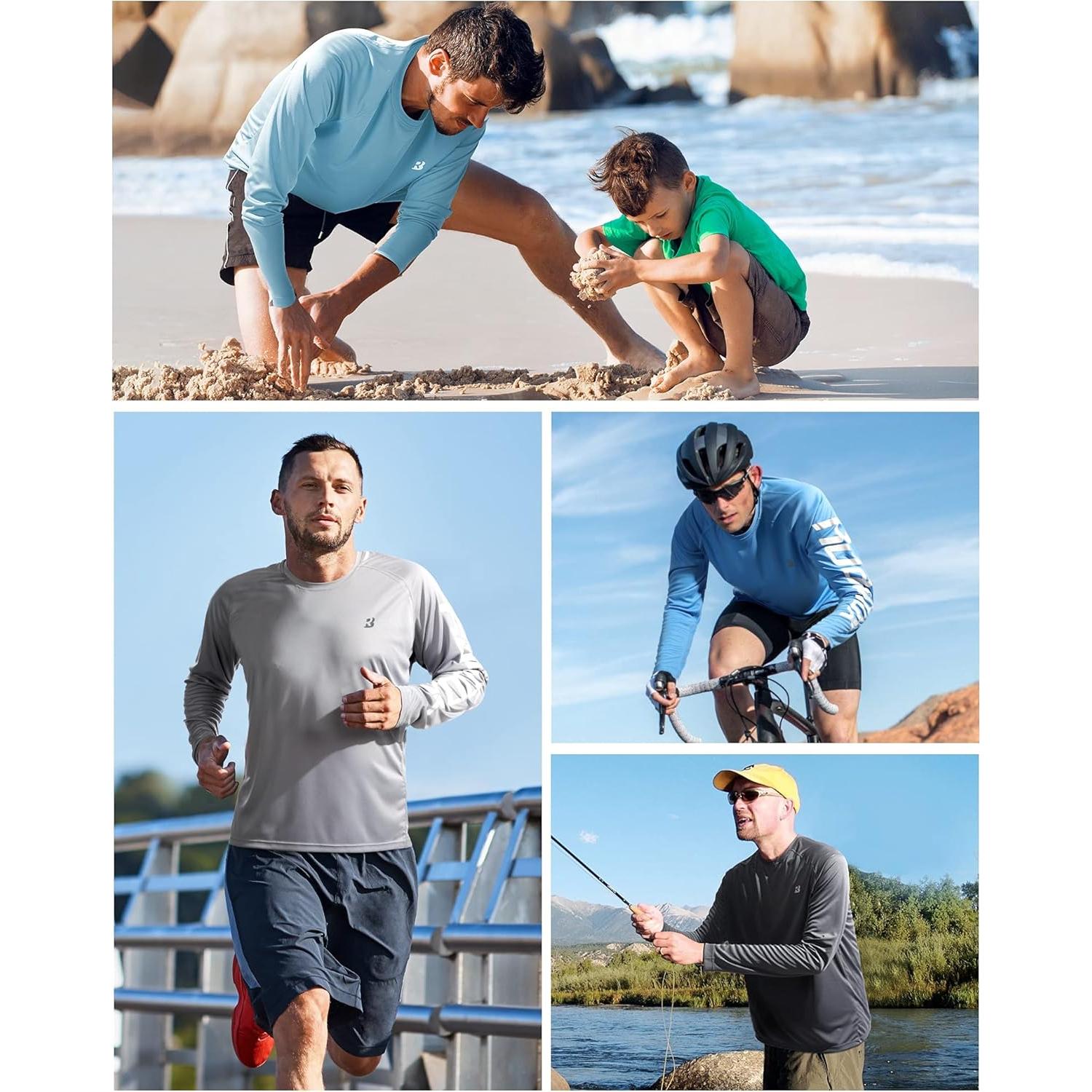 Roadbox Mens UPF 50+ UV Sun Protection Shirts Outdoor Long Sleeve SPF Rash Guard for Fishing Hiking Swimming Running