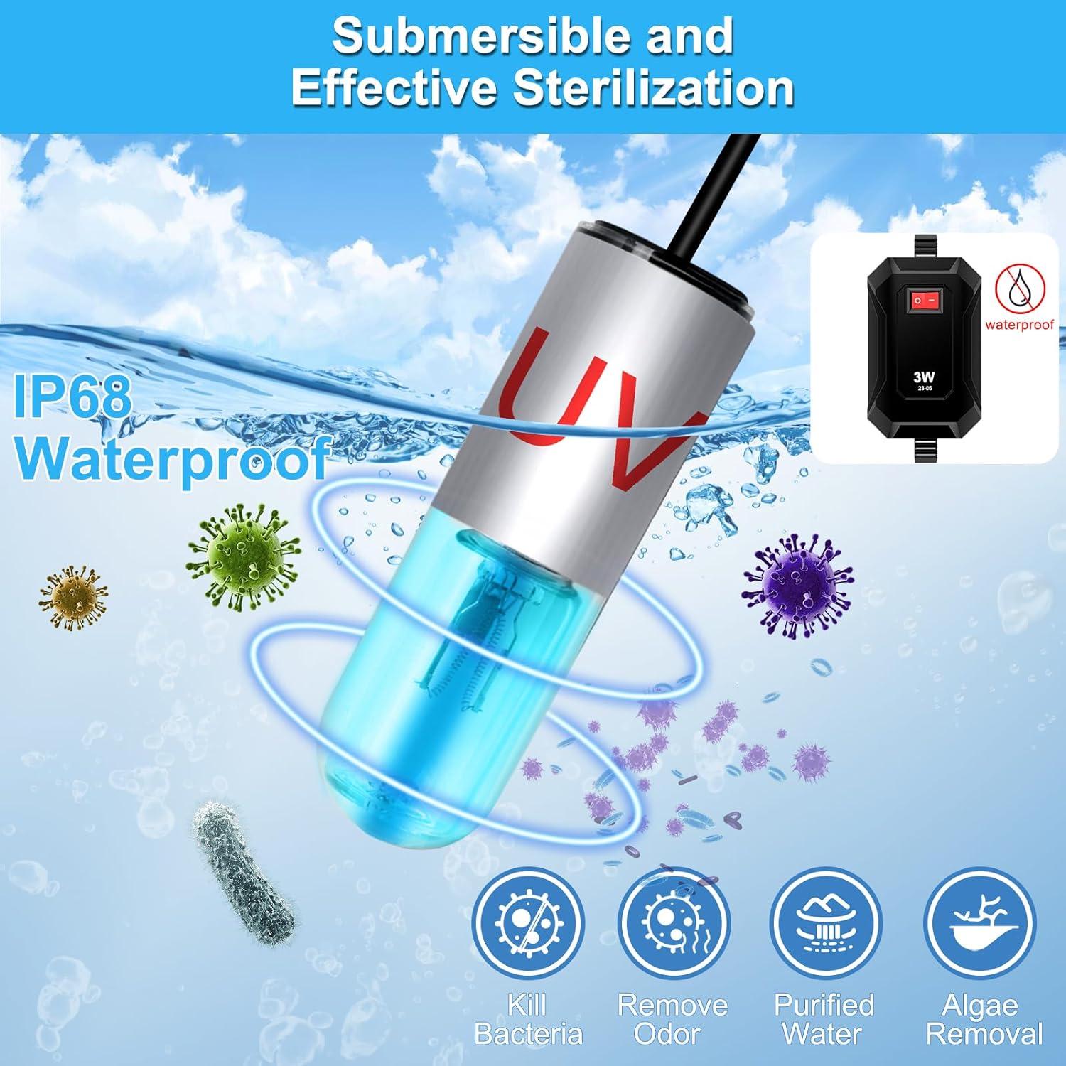 Luz UV para Acuario JAHEA 3W Mini Desinfección Efectiva