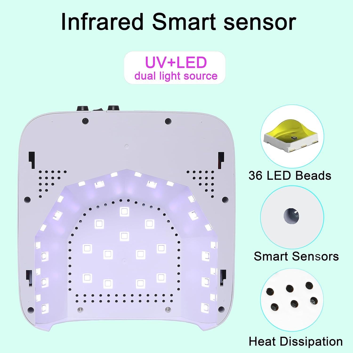 Lámpara de Uñas LED Inalámbrica Gerui 72W con Sensor