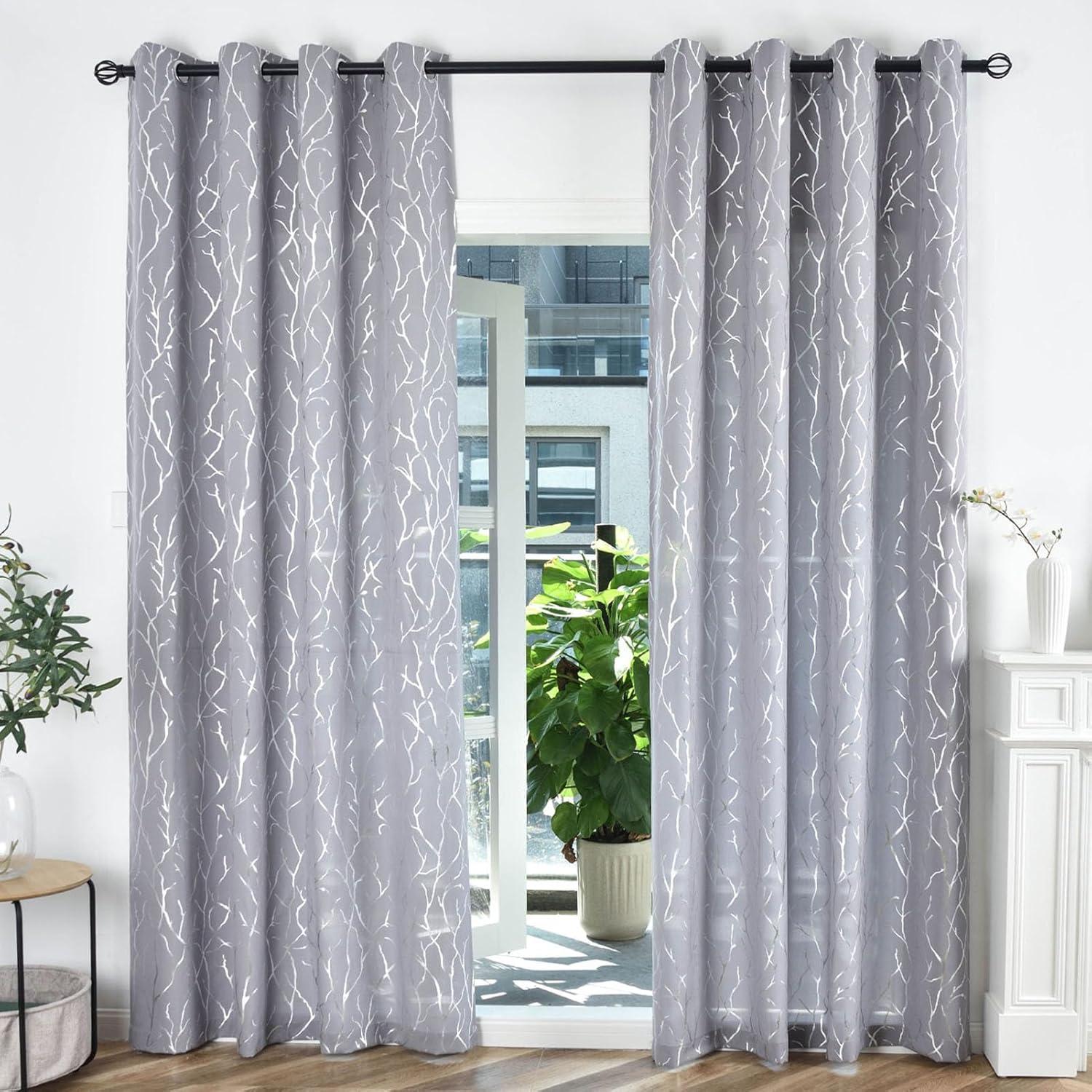 Cortinas Semi-Transparentes Kotile 52x213 cm 2 Paneles Plateadas