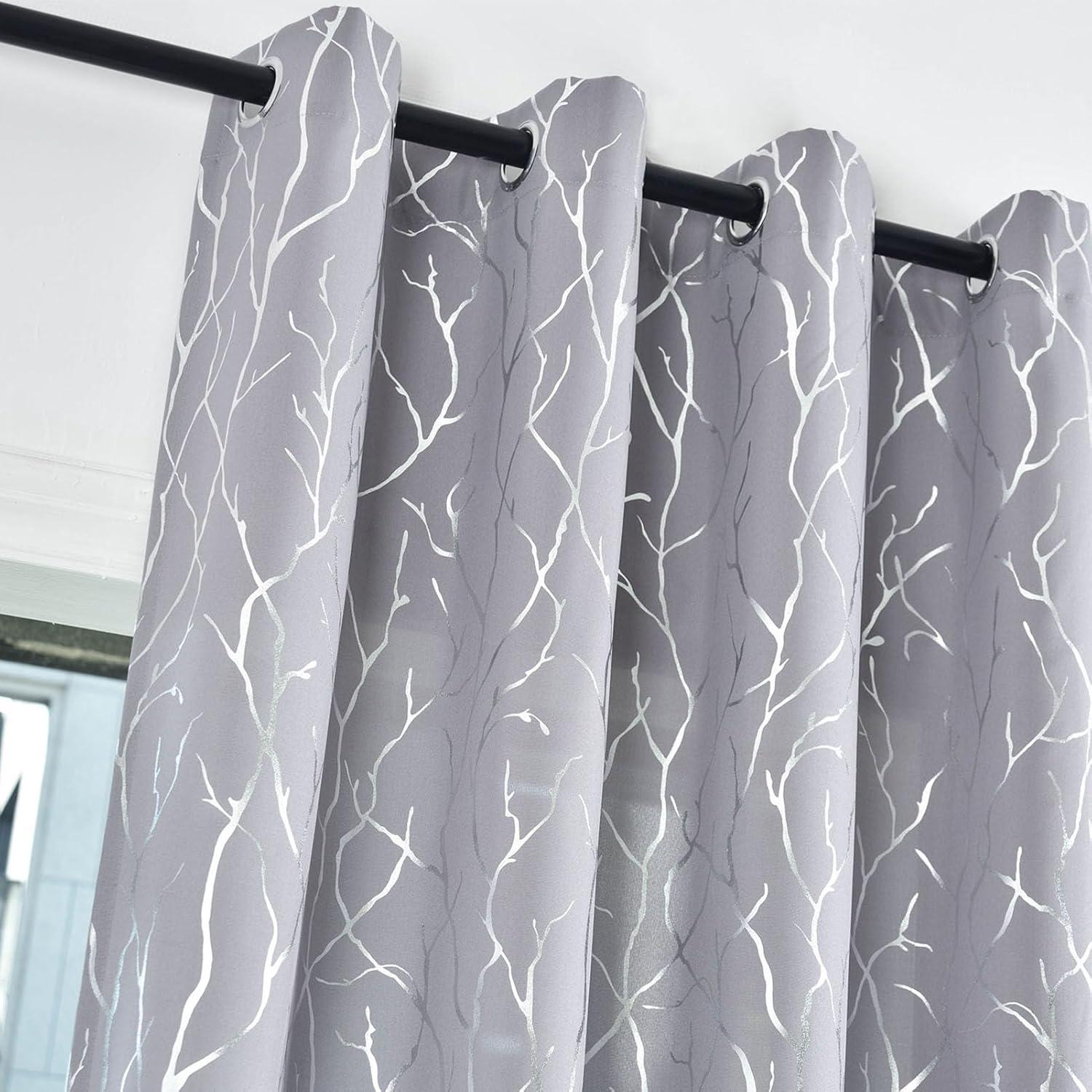 Cortinas Semi-Transparentes Kotile 52x213 cm 2 Paneles Plateadas