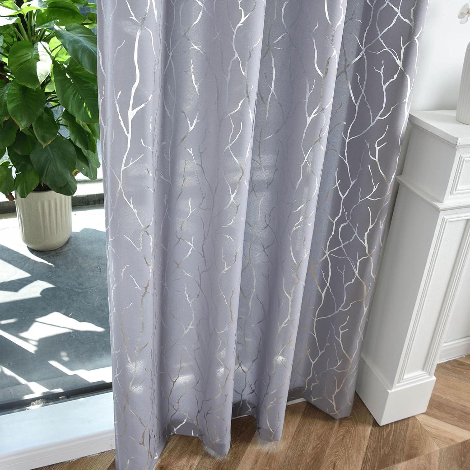 Cortinas Semi-Transparentes Kotile 52x213 cm 2 Paneles Plateadas