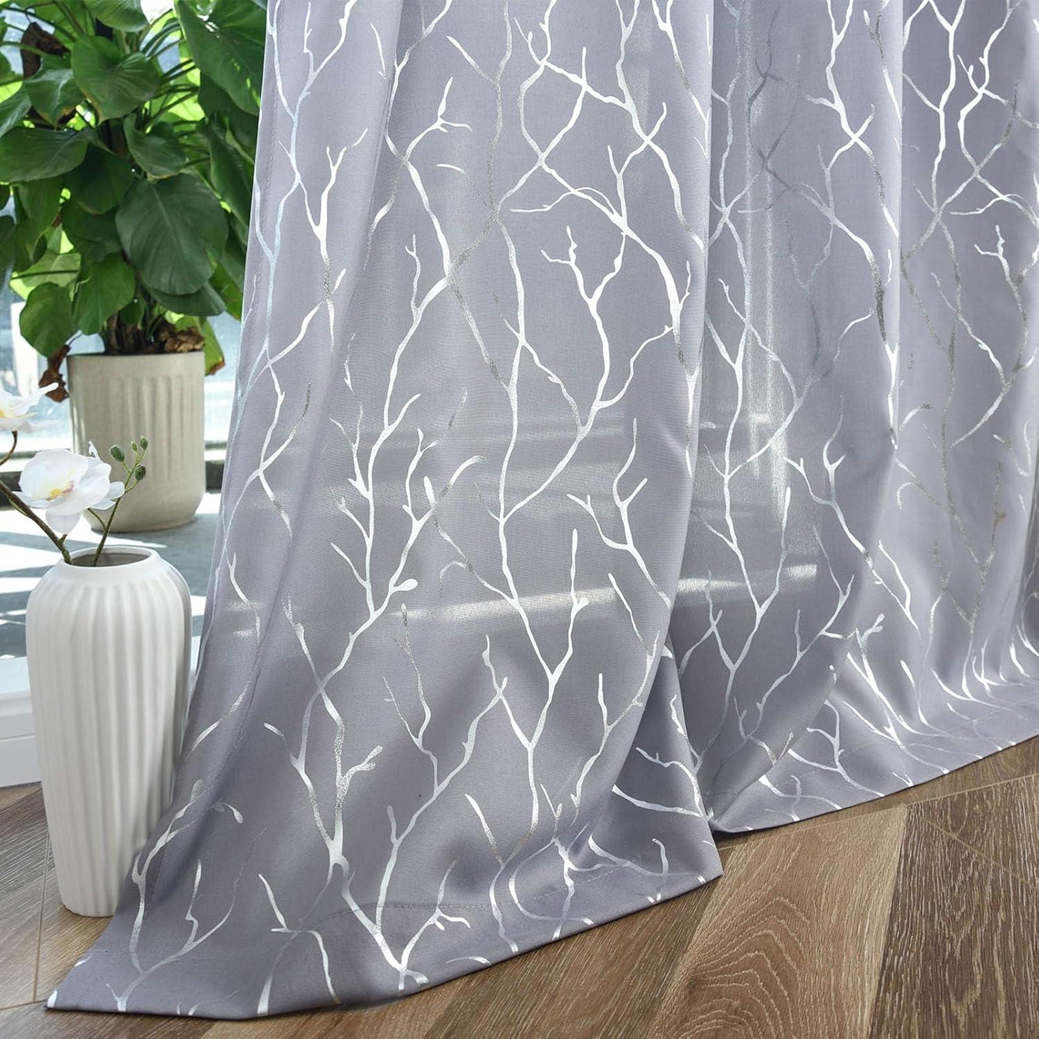 Cortinas Semi-Transparentes Kotile 52x213 cm 2 Paneles Plateadas