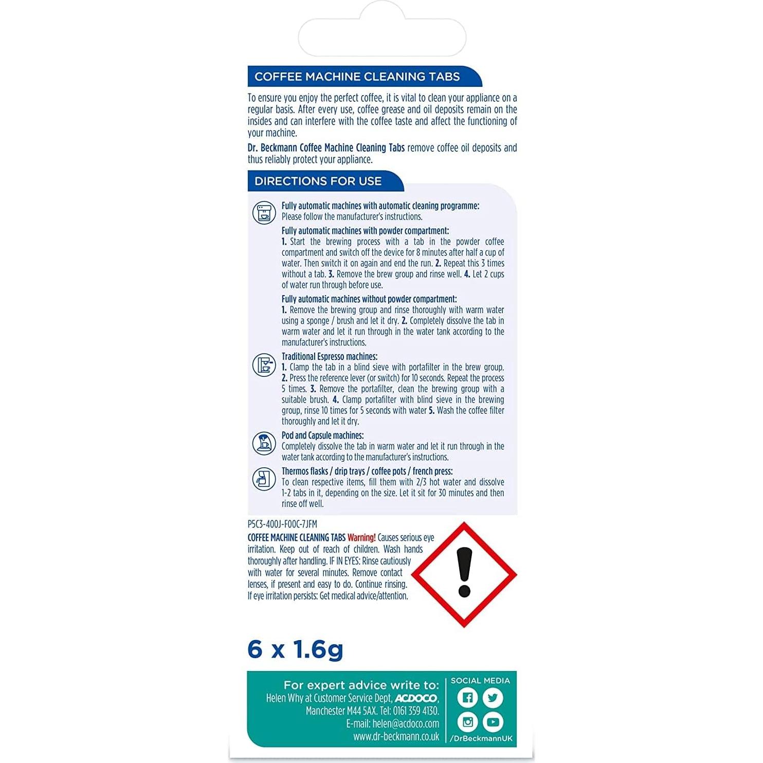 Tabletas de limpieza Dr. Beckmann para máquinas de café - 6 unidades