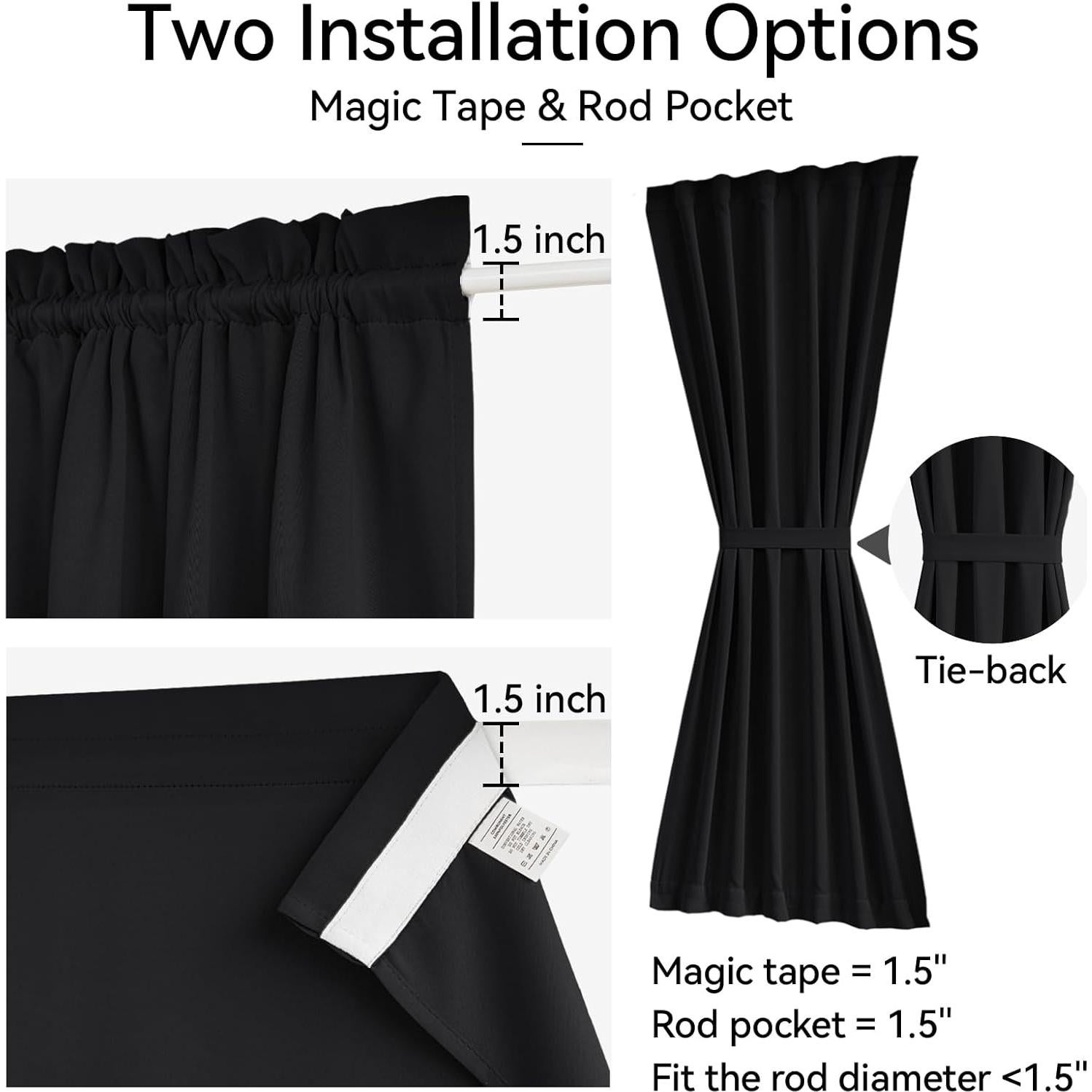 Cortina Francesa Vatge 91x183 cm Autoadhesiva Negra