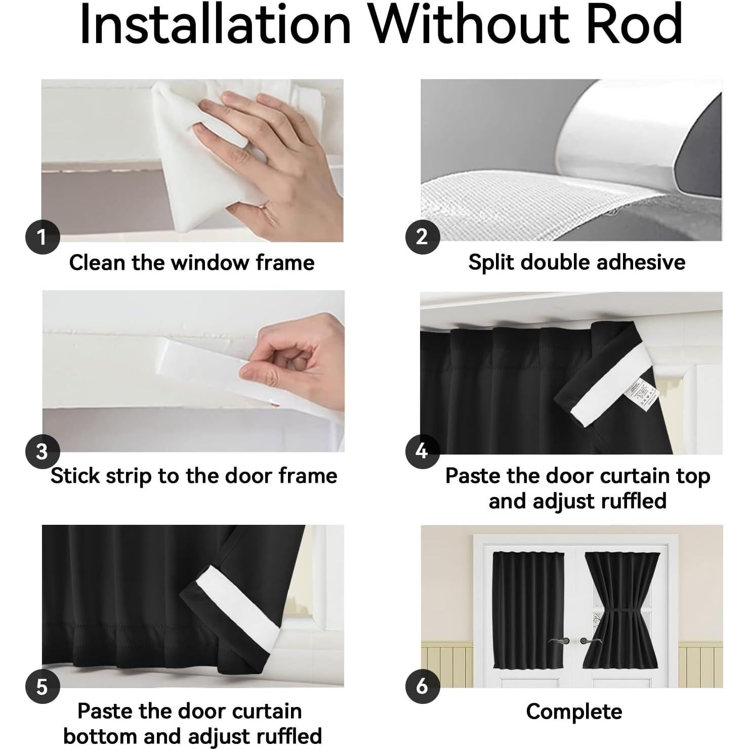 Cortina Francesa Vatge 91x183 cm Autoadhesiva Negra