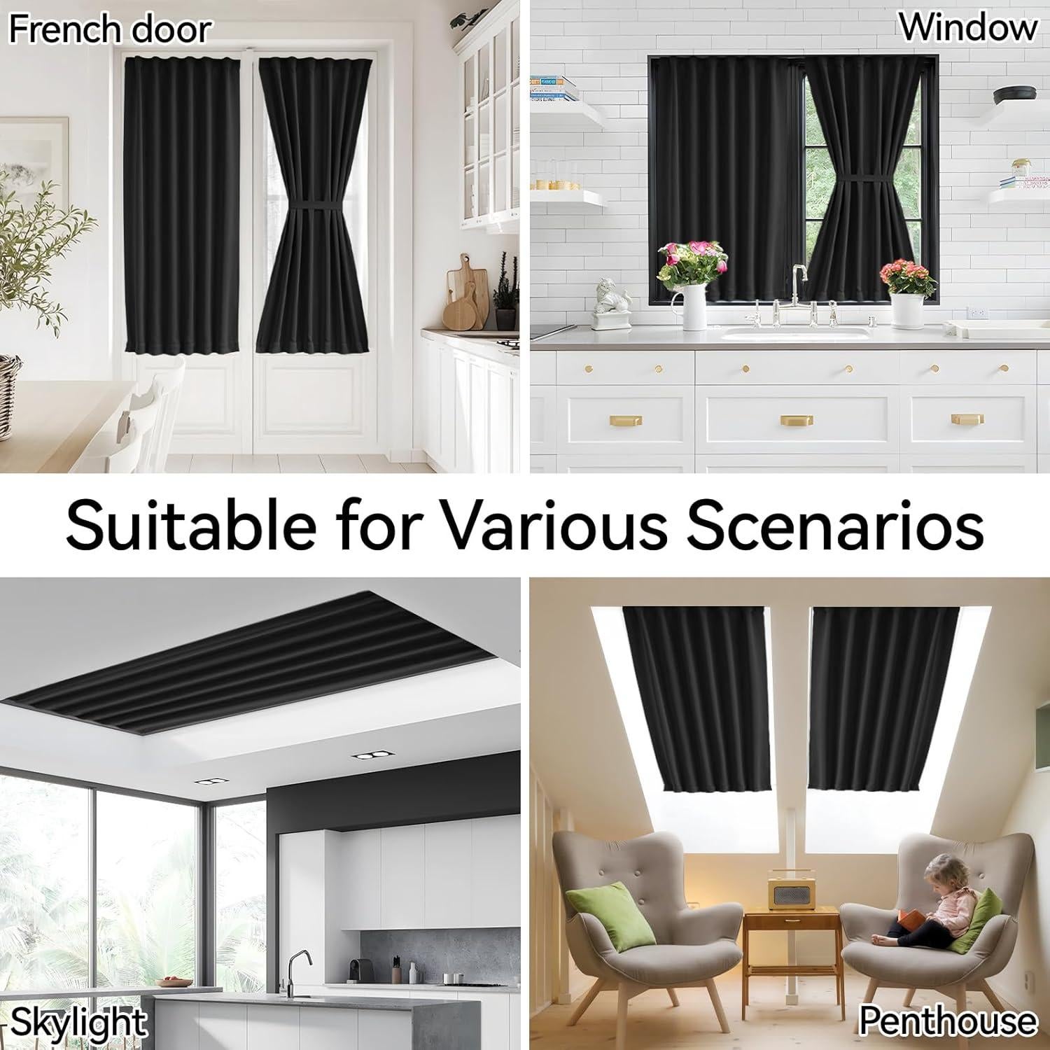 Cortina Francesa Vatge 91x183 cm Autoadhesiva Negra